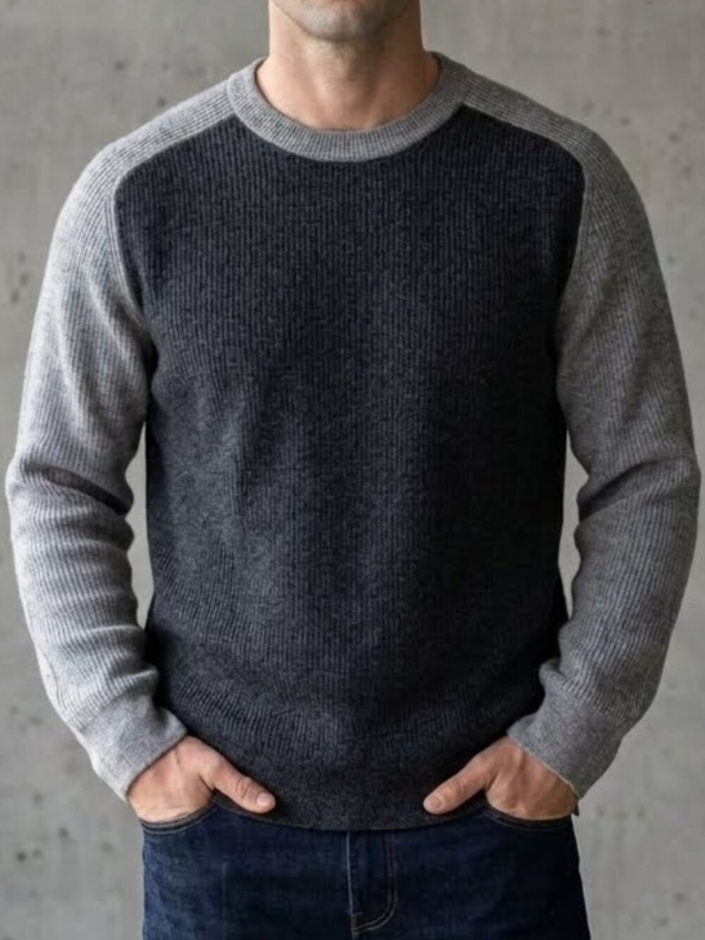 Theory Sweater Wool Cashmere Two Tone Grey Long Sleeve Men's XXL 2XL